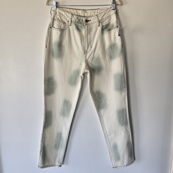NEW PacSun High Waisted White Green Polkadot Spray Paint Mom Jeans Size 28 - Picture 2 of 16